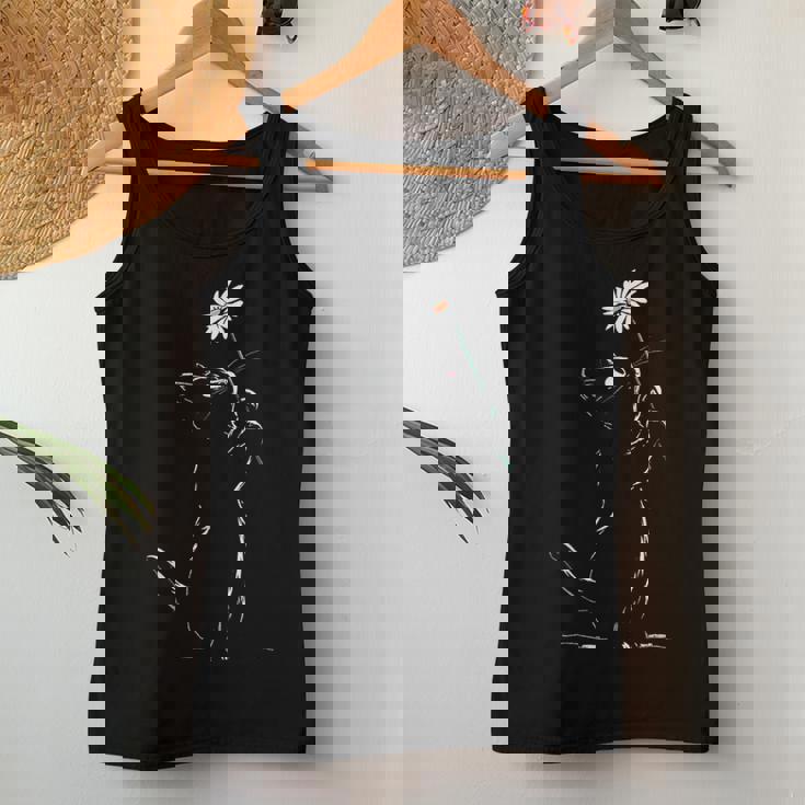 猫 抱っこ 花 ポートレート 動物 モチーフ イラスト 猫 レディースタンクトップ 面白い贈り物