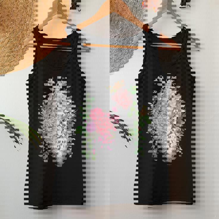 花の解剖学 人間の心とバラ、ボタニカルハート レディースタンクトップ 面白い贈り物