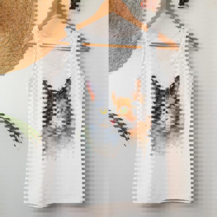 クールな水彩 三毛猫顔 三毛猫 お母さん 猫 お父さん レディースタンクトップ 面白い贈り物