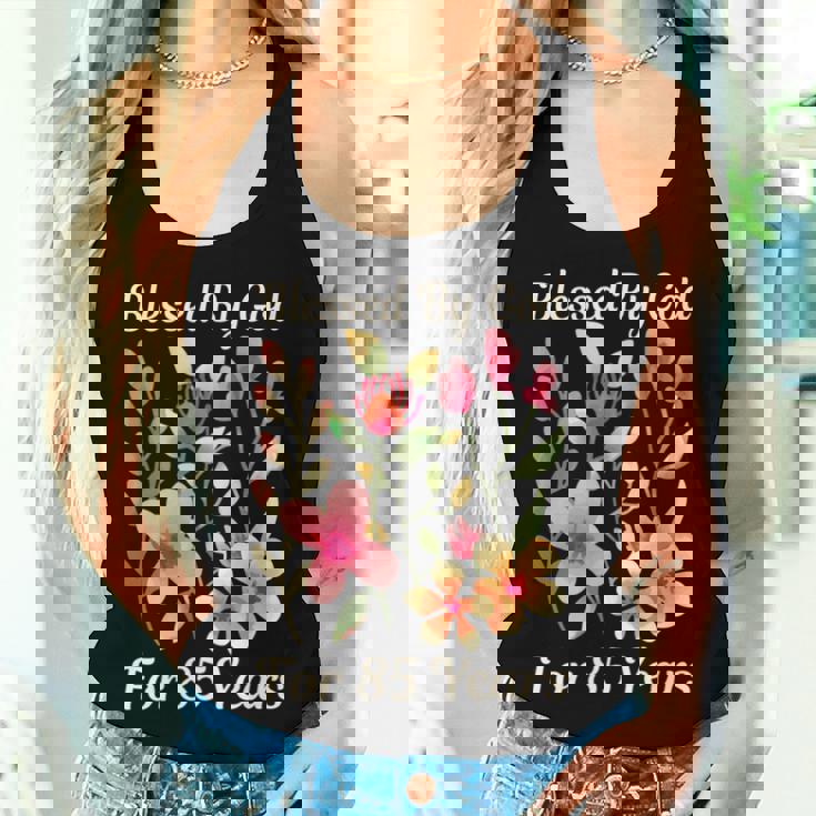 85歳 神様の祝福 かわいい庭の花 85歳の誕生日 長袖tシャツ レディースタンクトップ 彼女への贈り物