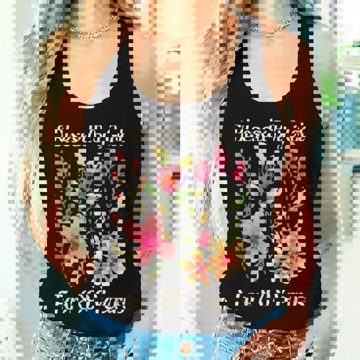 89歳 神様の祝福 可愛い庭の花 89歳の誕生日 レディースタンクトップ 彼女への贈り物