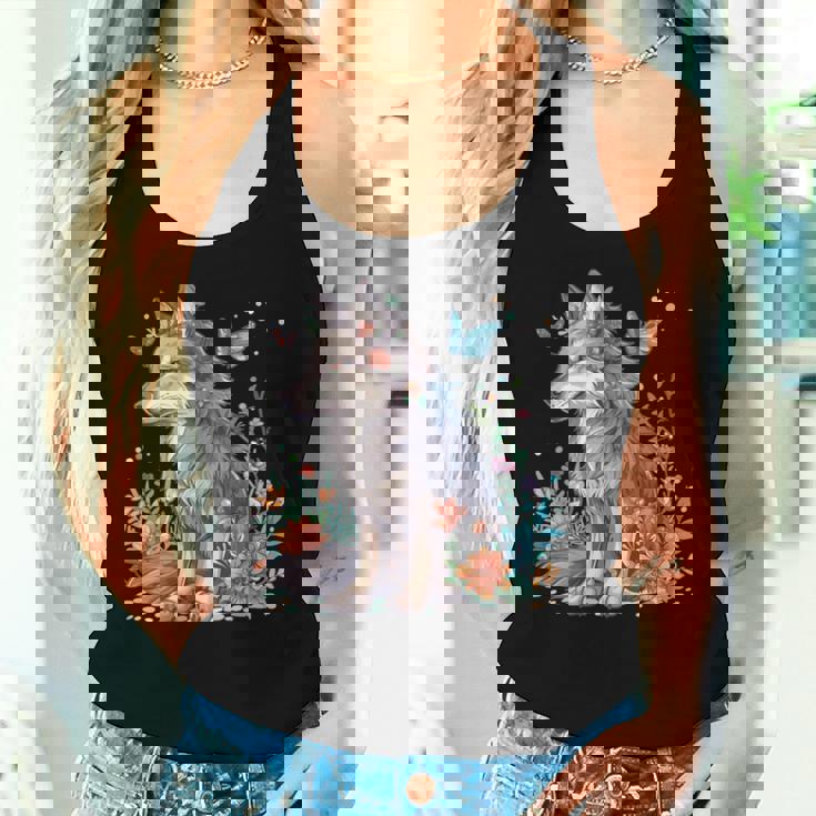 かわいいオオカミ 花 I キッズ オオカミ 長袖tシャツ レディースタンクトップ 彼女への贈り物