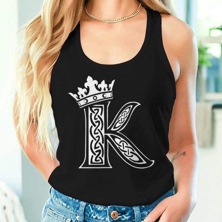 アルファベットtシャツ イニシャル文字 K & King Queen 王冠 レディースタンクトップ 彼女への贈り物