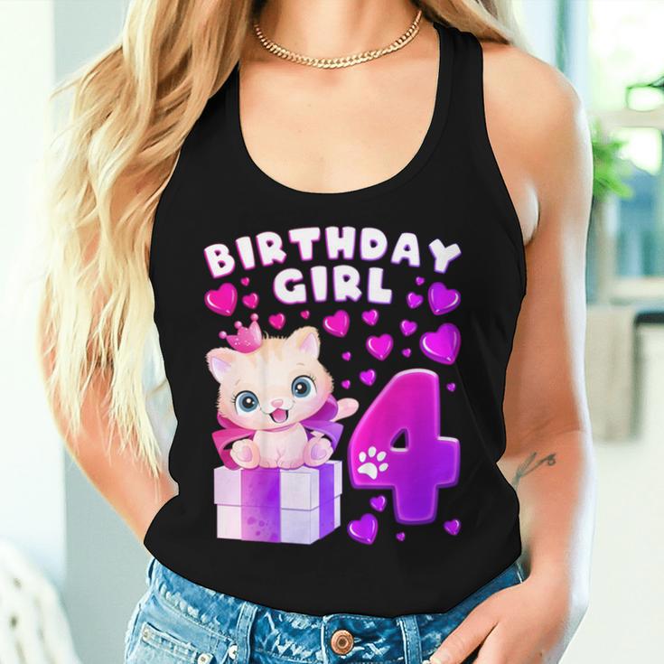 キッズ 4歳の誕生日、4歳の女の子、子猫、番号4 レディースタンクトップ 彼女への贈り物