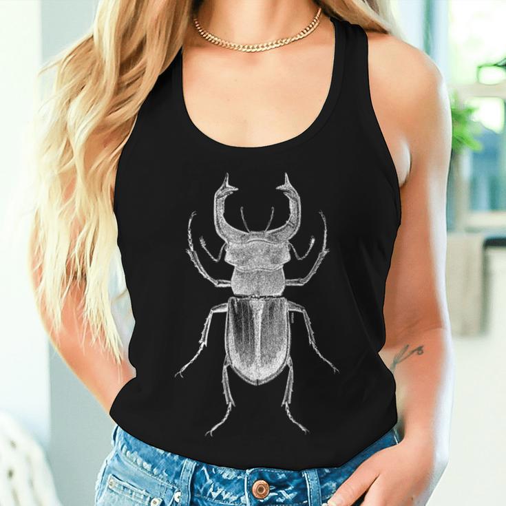 クワガタ愛好家と昆虫学者のためのヴィンテージ昆虫アート クールなクワガタ Cooltag Beetle レディースタンクトップ 彼女への贈り物