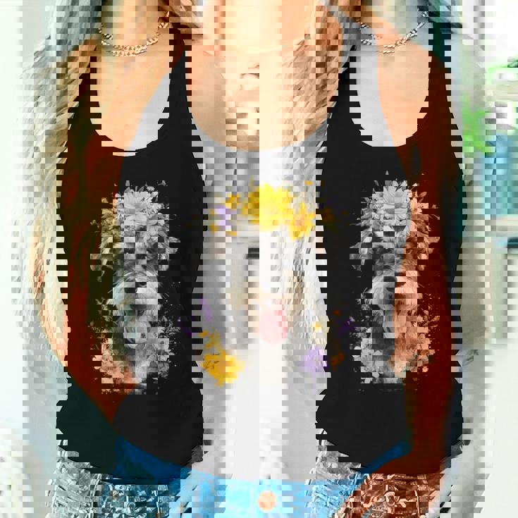 シュナウザー ママ 犬好き 母の日 レトロ 花 レディースタンクトップ 彼女への贈り物