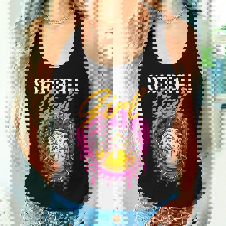 ソフトボール 女の子 名言 滴る アイスクリーム グラフィック ソフトボール ドリップ レディースタンクトップ 彼女への贈り物