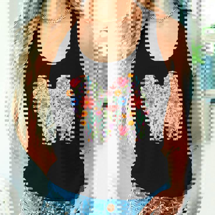 チャウチャウ 水彩 花 デザイン レディースタンクトップ 彼女への贈り物