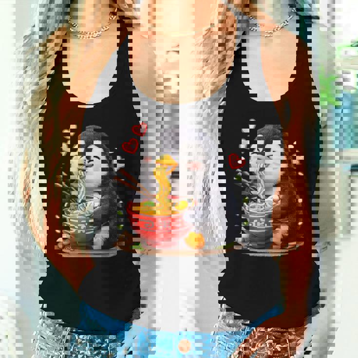 ペンギン食べる ラーメン 麺 ペンギン 男の子 女の子 キッズ 大人 レディースタンクトップ 彼女への贈り物