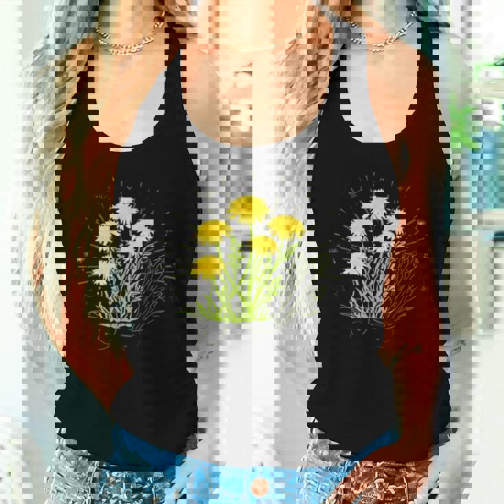 星と水晶の先端の夏の花とタンポポ レディースタンクトップ 彼女への贈り物