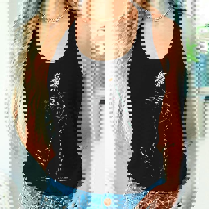 猫 抱っこ 花 ポートレート 動物 モチーフ イラスト 猫 レディースタンクトップ 彼女への贈り物