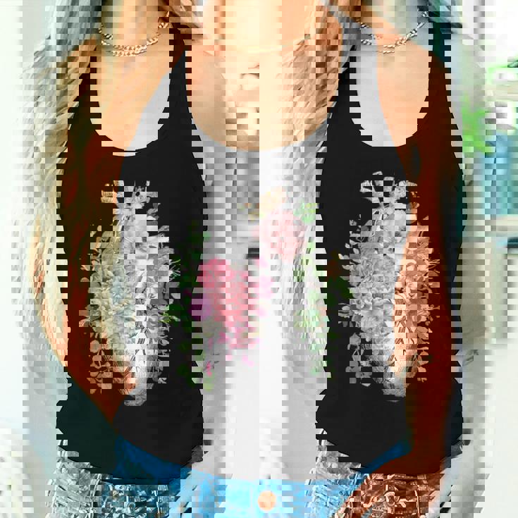 花の解剖学 人間の心とバラ、ボタニカルハート レディースタンクトップ 彼女への贈り物