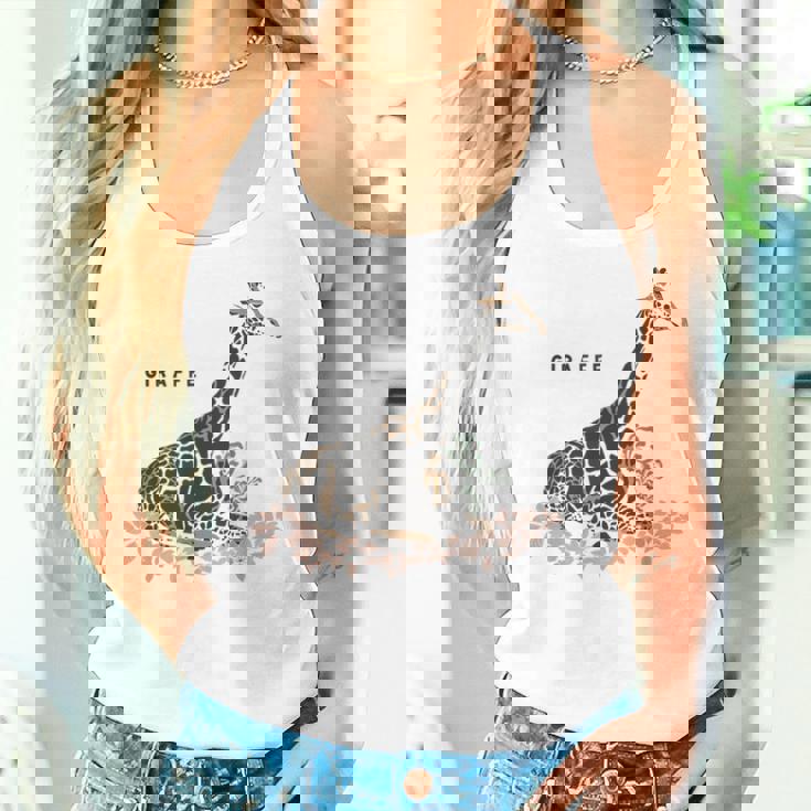 Giraffe キリン イラスト おしゃれ かっこいい キリンの絵 リアル 熱帯の花 野生生物 キリン好き レディースタンクトップ 彼女への贈り物