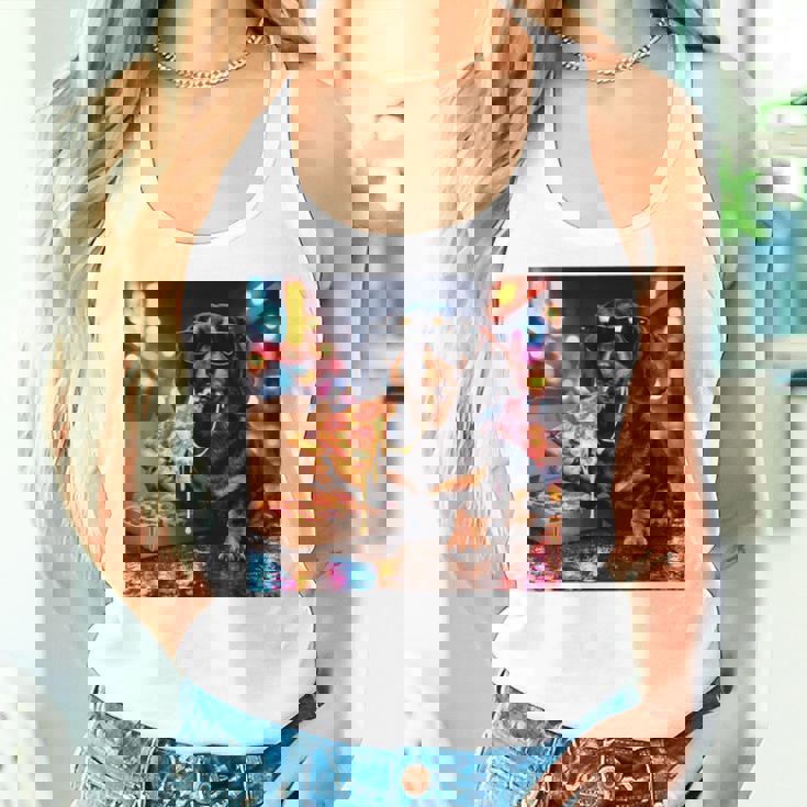 かわいい ダックスフンド 犬 ピザ 面白い 男の子 女の子 コスチューム 大人 ミーム レディースタンクトップ 彼女への贈り物