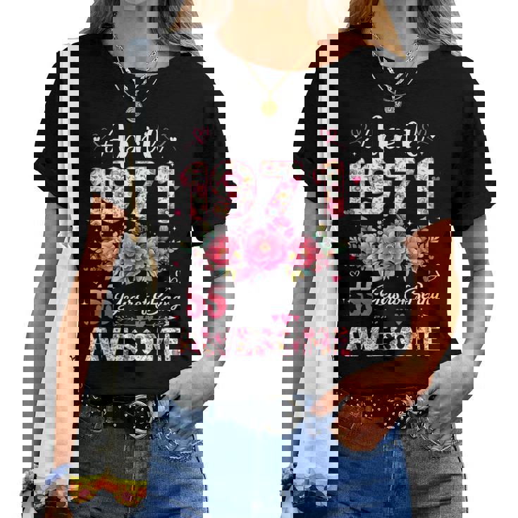 55歳 1971年4月 花柄 55歳 誕生日 男性 女性 レディースTシャツ