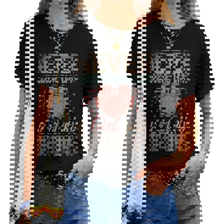 Baterista Instrumento Musical Chica Amante De La Batería Cuello Camiseta de mujer