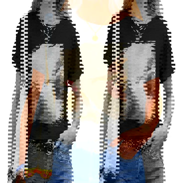 Creation Of Chicken Adam クラシック ミケランジェロ ニワトリ ファニー レディースTシャツ