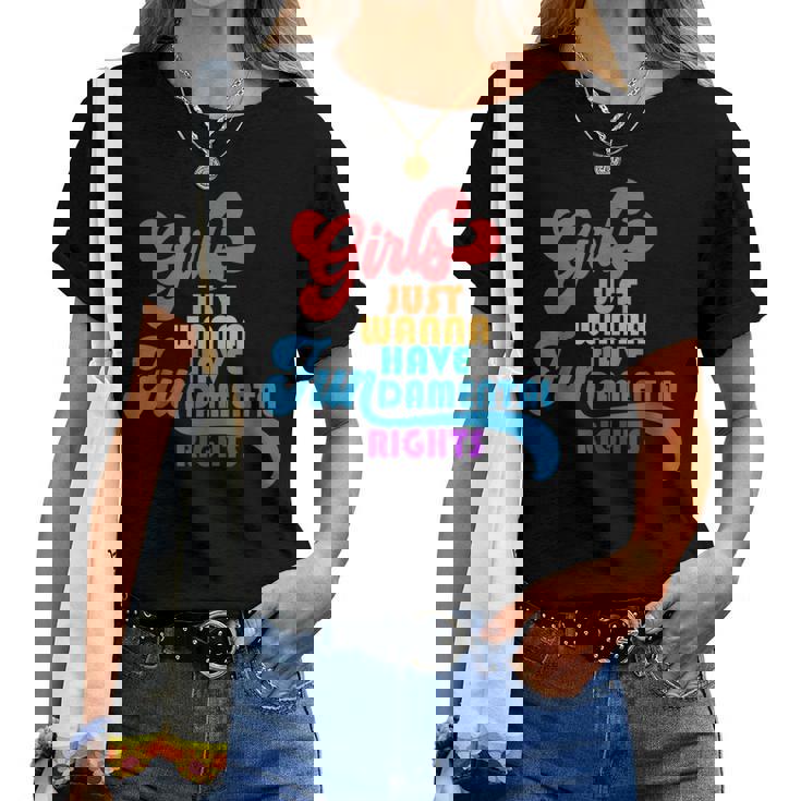 Girls Just Wanna Have Fundamental Rights カラフル レインボー レディースTシャツ