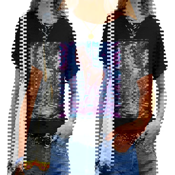 Hot Girl On 男性用 レトロフューチャリズム ピンナップガール 4 レディースTシャツ