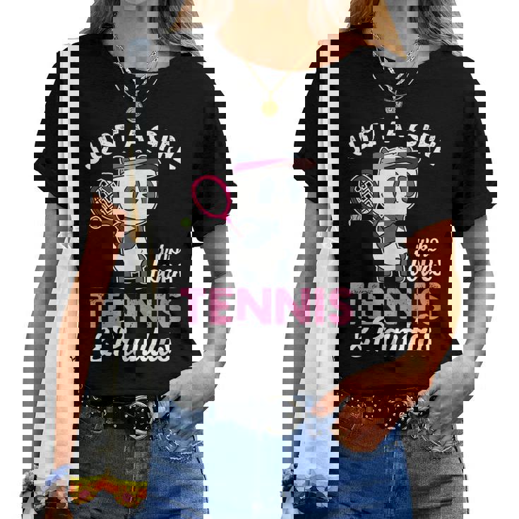 Just A Girl Who Love Tennis & Pandas パンダテニス愛好家 レディースTシャツ