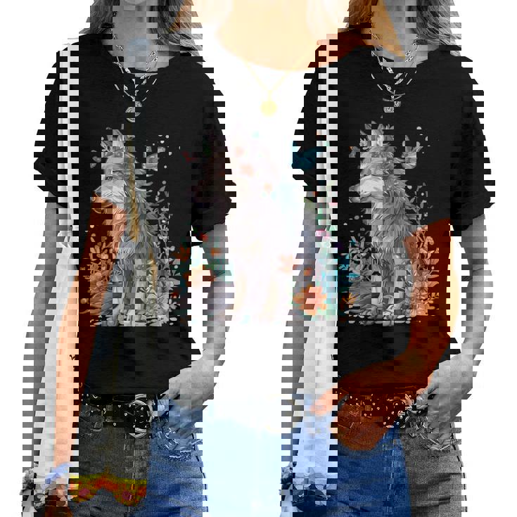 かわいいオオカミ 花 I キッズ オオカミ 長袖tシャツ レディースTシャツ