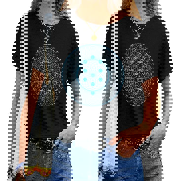 カバラの木と生命の神聖な幾何学の花 レディースTシャツ