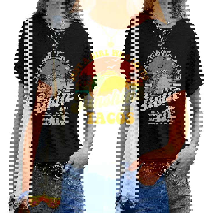 サンシャインとタコスが大好きな女の子-タコス好きメキシコ レディースTシャツ