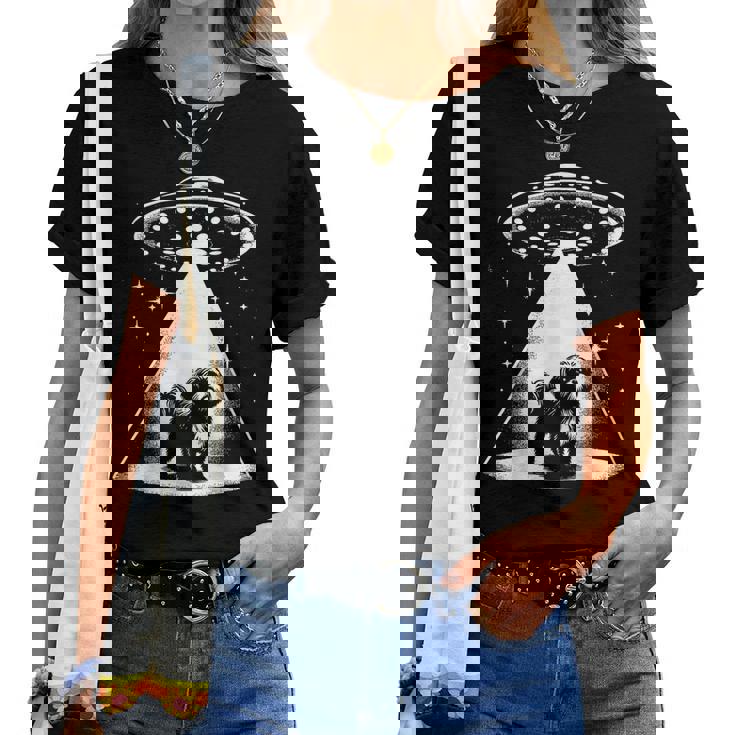 シーズー Mom Dad Dog Alien Ufo レディースTシャツ