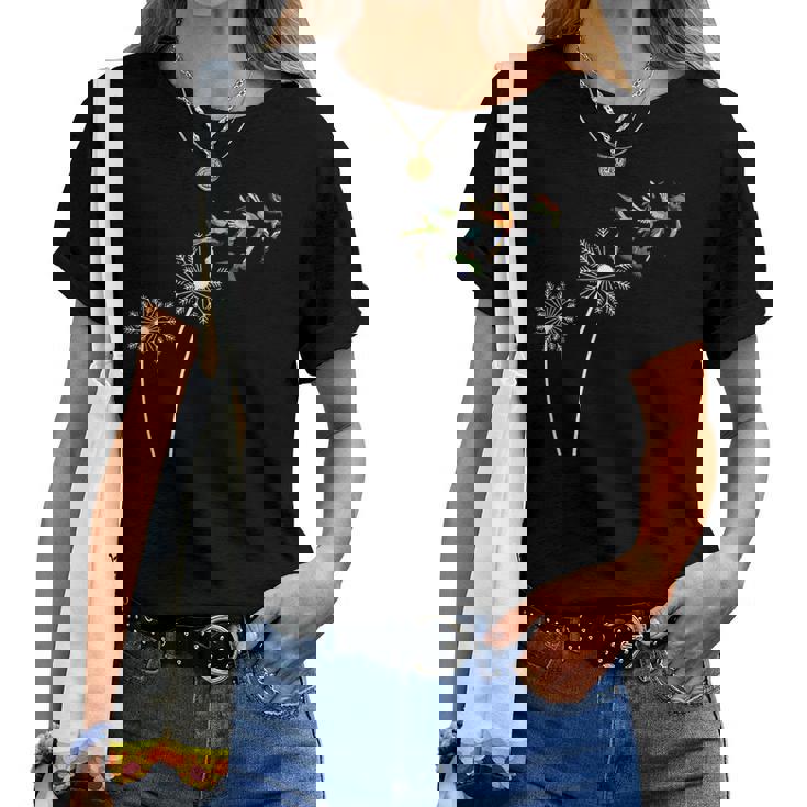 タンポポの花 インコ 鳥好き レディースTシャツ