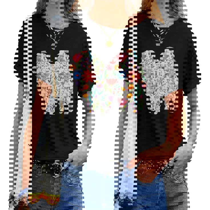 チャウチャウ 水彩 花 デザイン レディースTシャツ