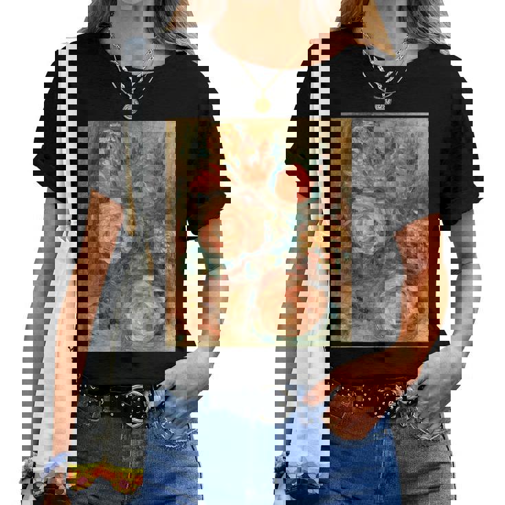 バラの花束 ルノワール 印象派 カラフル絵画 レディースTシャツ