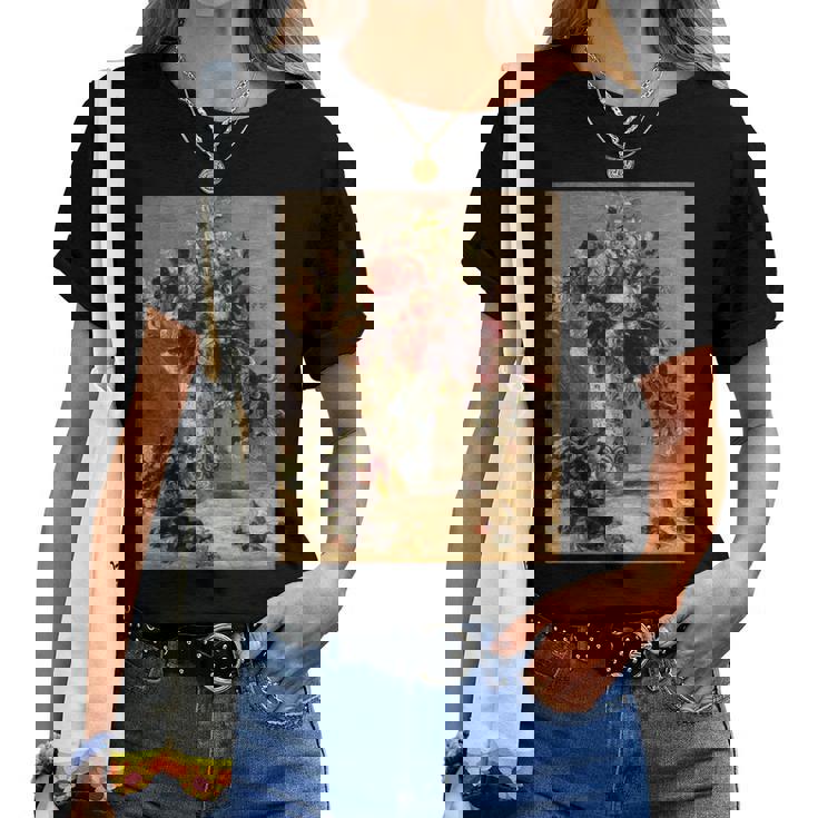 ピエール・オーギュスト ルノワールのバラとジャスミン デルフト花瓶 長袖tシャツ レディースTシャツ