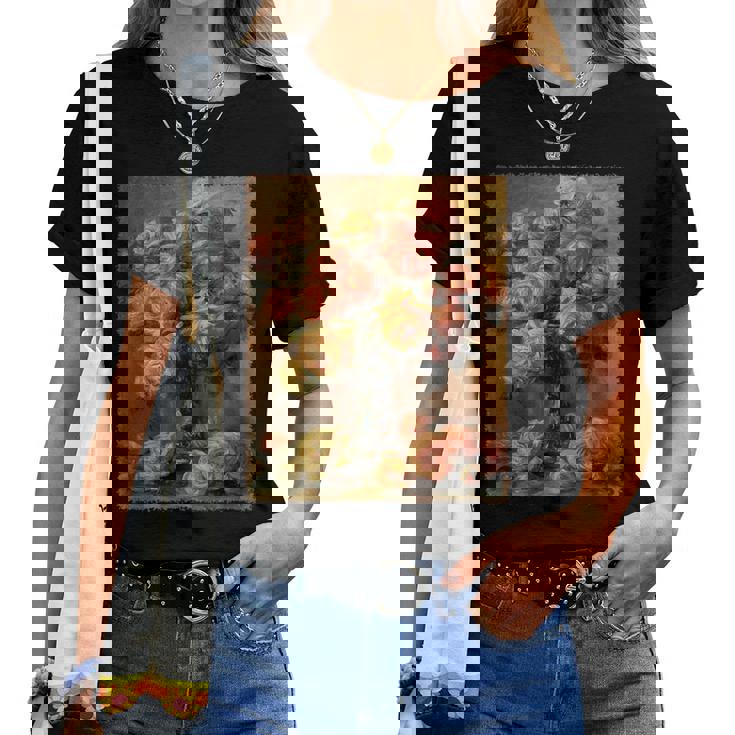 ピエール・オーギュスト・ルノワール作「花瓶の中のバラ」 ガーデンフラワー レディースTシャツ