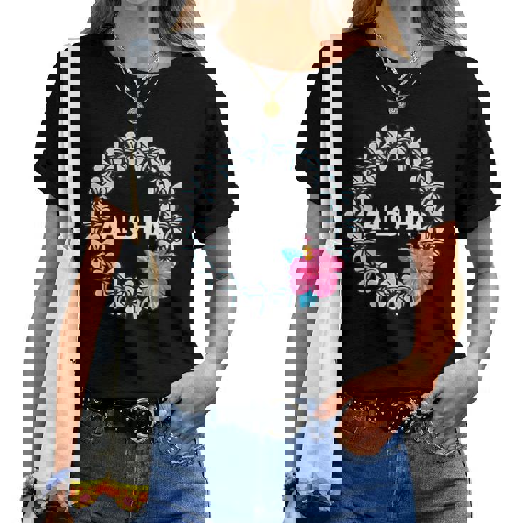 フラダンス フラ レッスン用 アロハ トロピカル ハワイ ハイビスカス かわいい 花 ハワイアン 人気 黒 南国 レディースTシャツ