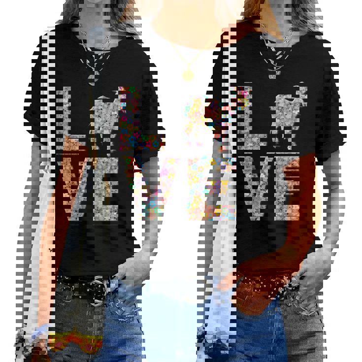 ヤギの動物愛の花 レディースTシャツ