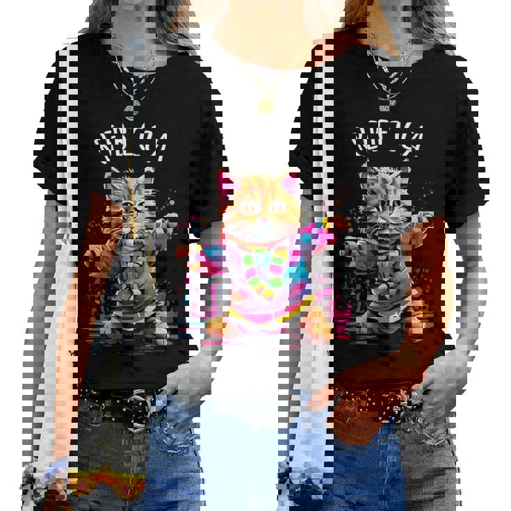 レベッカ 踊る子猫デザイン 女の子 名前 レベッカ レディースTシャツ