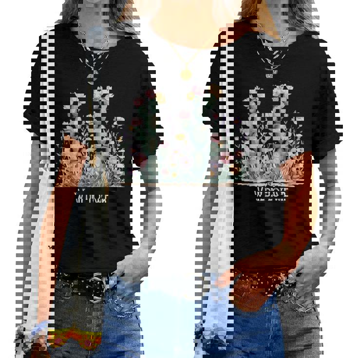 ワイルドフラワー ボヘミアン 砂漠の花 レディースTシャツ