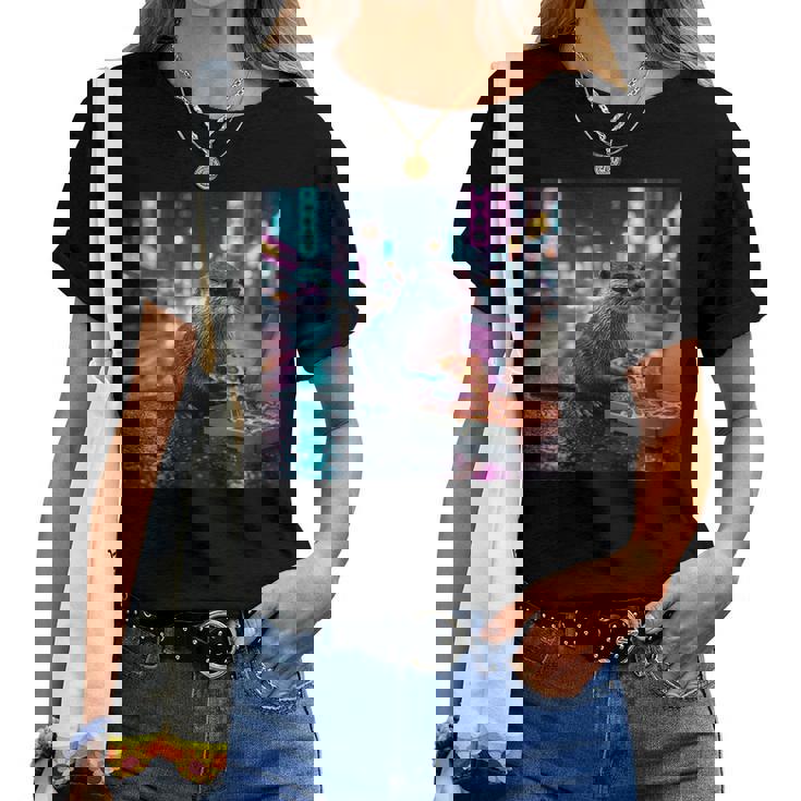 ヴィンテージ カワウソ キッズ Her Mom Dad ピザ ミーム 幼児 レトロ 長袖tシャツ レディースTシャツ