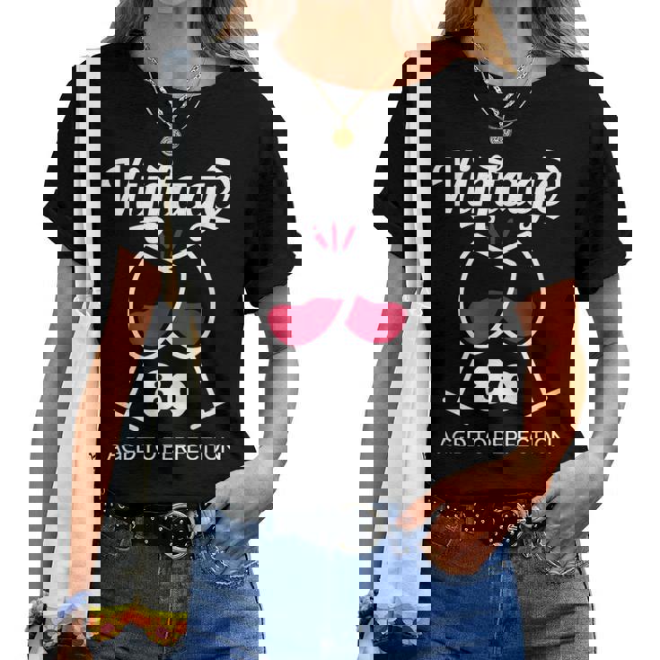 傘寿祝い ワイン好き 酒好き 父 母 男性 女性 80歳お祝いintage Aged To Perfection レディースTシャツ