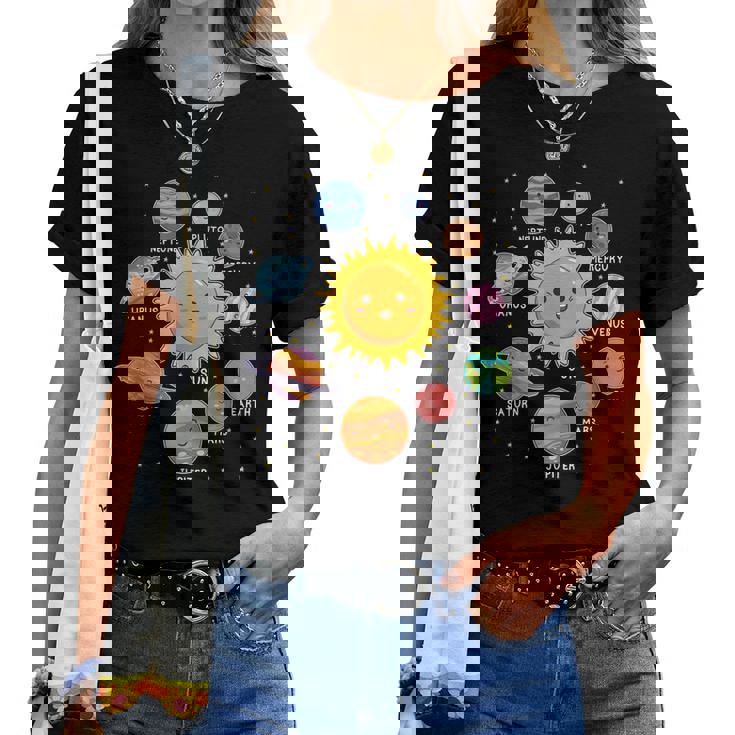 太陽系 惑星 宇宙 惑星 男の子 女の子 幼児 レディースTシャツ