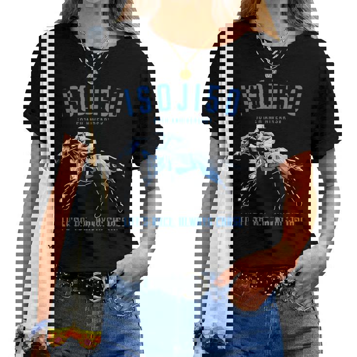 早寿祝い 五十路 競馬好き 馬好き 父 母 男性 女性 50歳お祝い Life's Race Always Chase レディースTシャツ