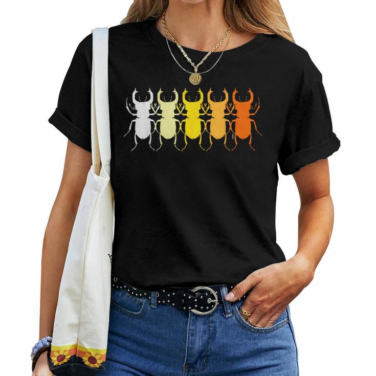 昆虫学者、カブトムシ愛好家または所有者のためのレトロなスタイルのクワガタ Tag Beetles レディースTシャツ