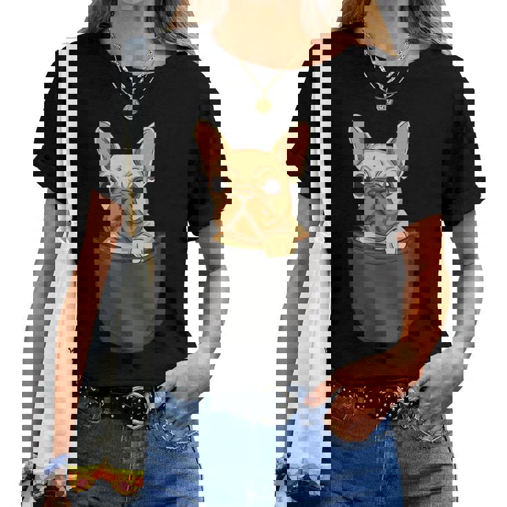 男性用、女性、子供用の胸ポケットに入った面白い子犬。 レディースTシャツ