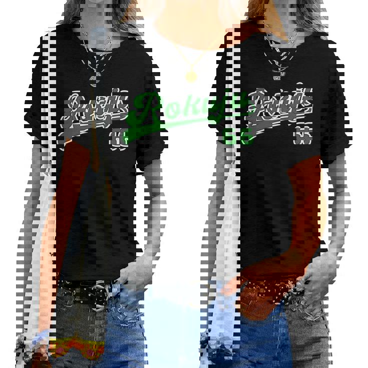 緑寿祝い 野球 野球好き 野球ユニフォーム風 Rokuju 文字 父 母 男性 女性 66歳 誕生日 前後プリント 長袖tシャツ レディースTシャツ