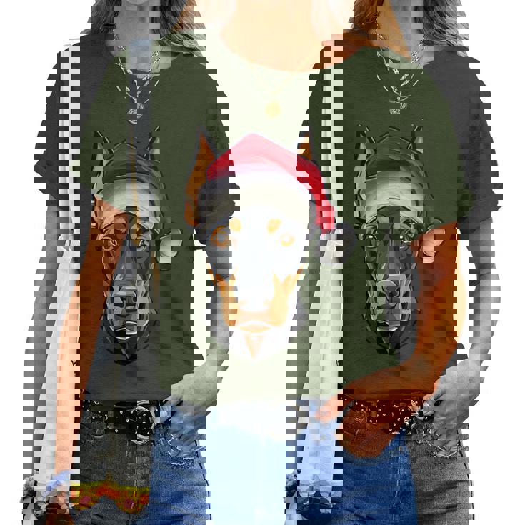 Santa Hat Xmas Pajamas Doberman Pinscher Dog Christmas Women T-shirt