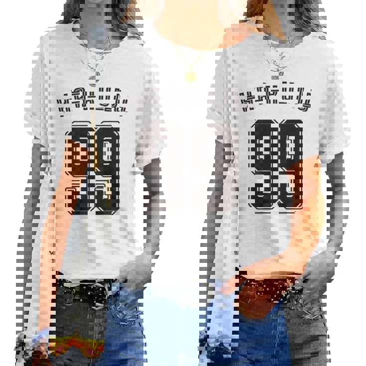 99 歳 白寿 祝い 99歳 99才 お祝い 男性 女性 白寿祝い 父 母 はくじゅ 背番号 バックプリント レディースTシャツ