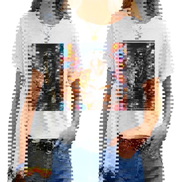 かわいい ダックスフンド 犬 ピザ 面白い 男の子 女の子 コスチューム 大人 ミーム レディースTシャツ