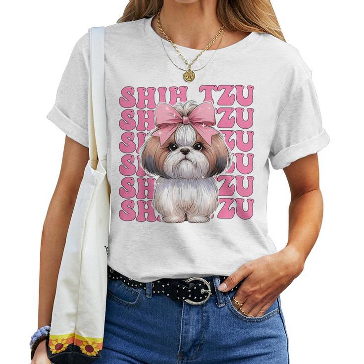 コケット 弓 シーズー 女の子 犬 ママ 母の日 ピンク レディースTシャツ