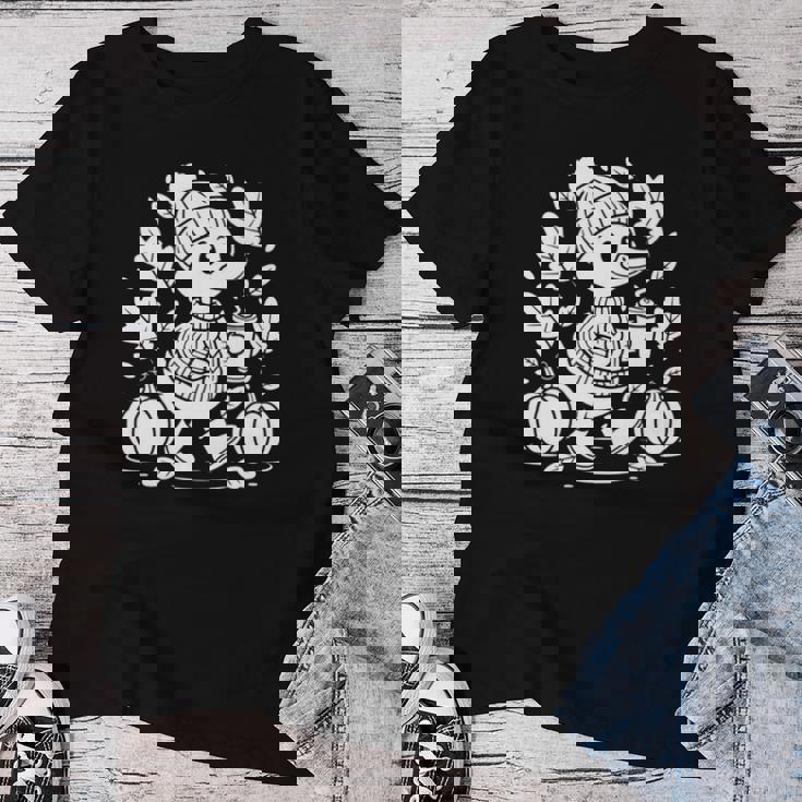 Cozyeason Duck かわいい 秋 パンプキン スパイス 秋 コーヒー 長袖tシャツ レディースTシャツ 面白い贈り物