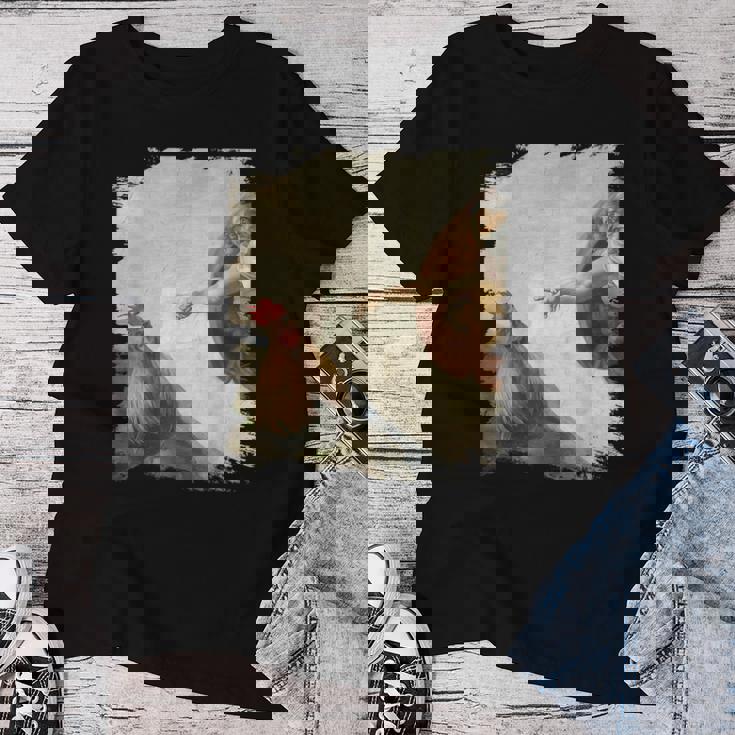 Creation Of Chicken Adam クラシック ミケランジェロ ニワトリ ファニー レディースTシャツ 面白い贈り物